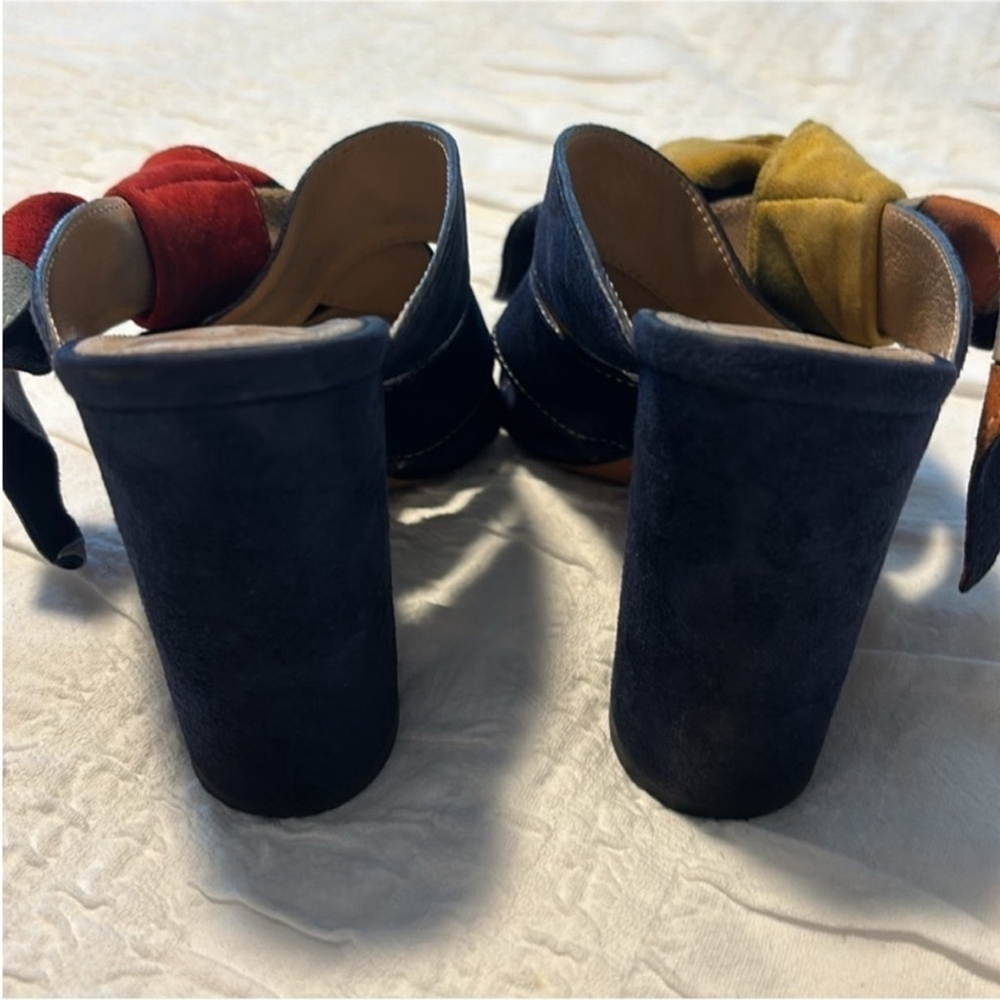 Chloé Nellie Suede Sandals Slip On Block Heel Knot Detail Navy Blue Women's US 5 - Picture 6 of 13